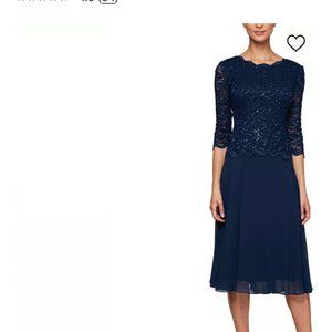 Mid length lace top dress . Navy blue